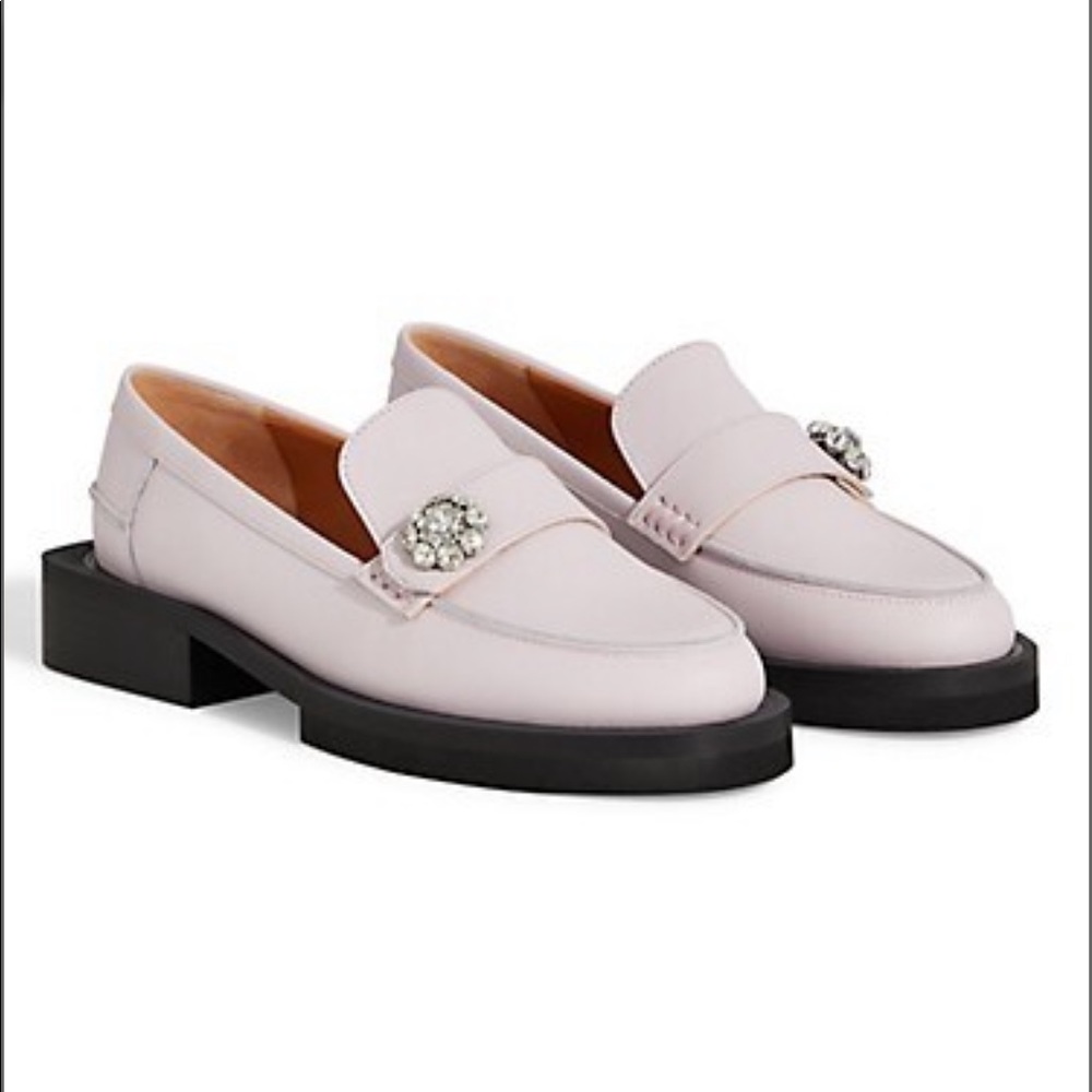 Ganni Pink Loafers with Crystal Detail